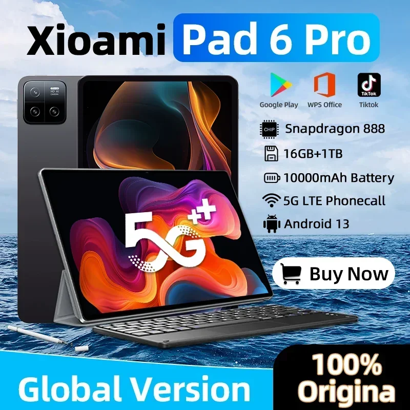 

2024 Original Global Version Pad 6 Pro Tablet PC Snapdragon 888 10000mAh Android 13 RAM 16GB ROM 1TB 5G HD 4K Screen WIFI Mi Tab