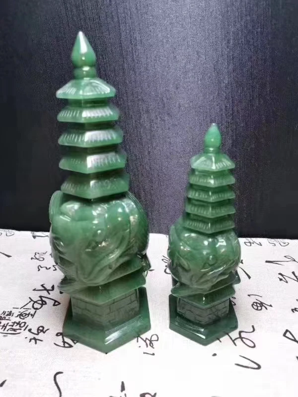 

150-200mm Beautiful Green Aventurine Wenchang Tower dragon reminder official Wang to help test academic career Home Decoration