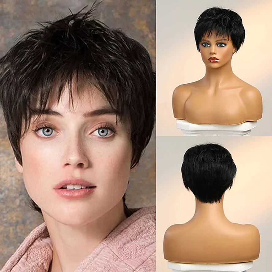 Short Capless Pixie Cut Wig with Bangs Short layered straight Full wig Synthetic Hair 12 Inch 
Short Capless Pixie Cut Wig with Bangs Short layered straight Full wig Synthetic Hair 12 Inch