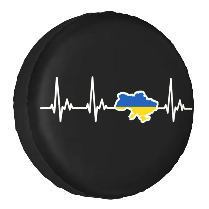 

Heartbeat Ukraine Flag Map Spare Tire Cover Case Bag Pouch Ukrainian Patriotic Wheel Covers for Jeep Hummer