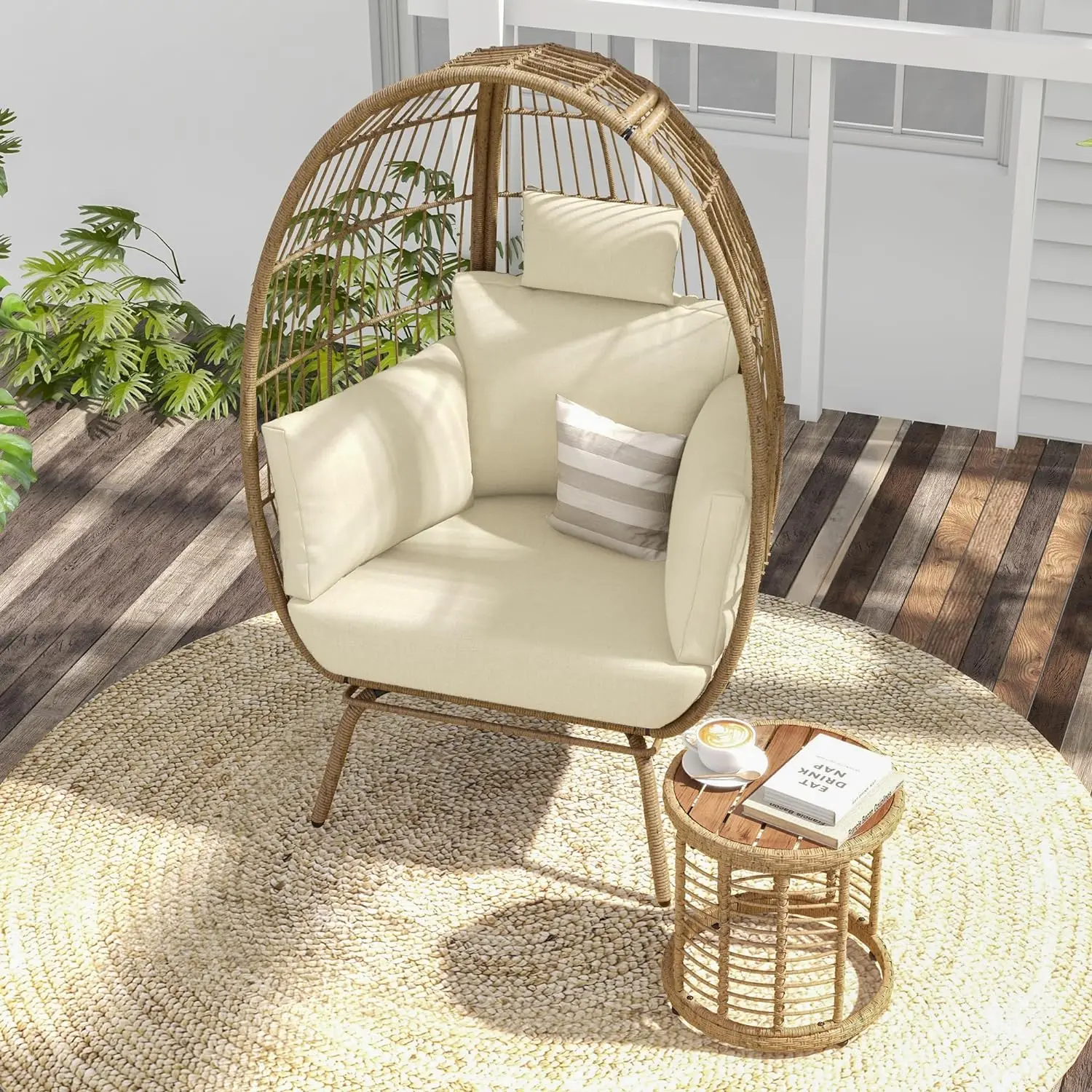 Outdoor Egg Chair with Table, Wicker Egg Shaped Chair for Indoor, 626lbs Capacity Oversized Basket Chair with Cushions
Outdoor Egg Chair with Table, Wicker Egg Shaped Chair for Indoor, 626lbs Capacity Oversized Basket Chair with Cushions