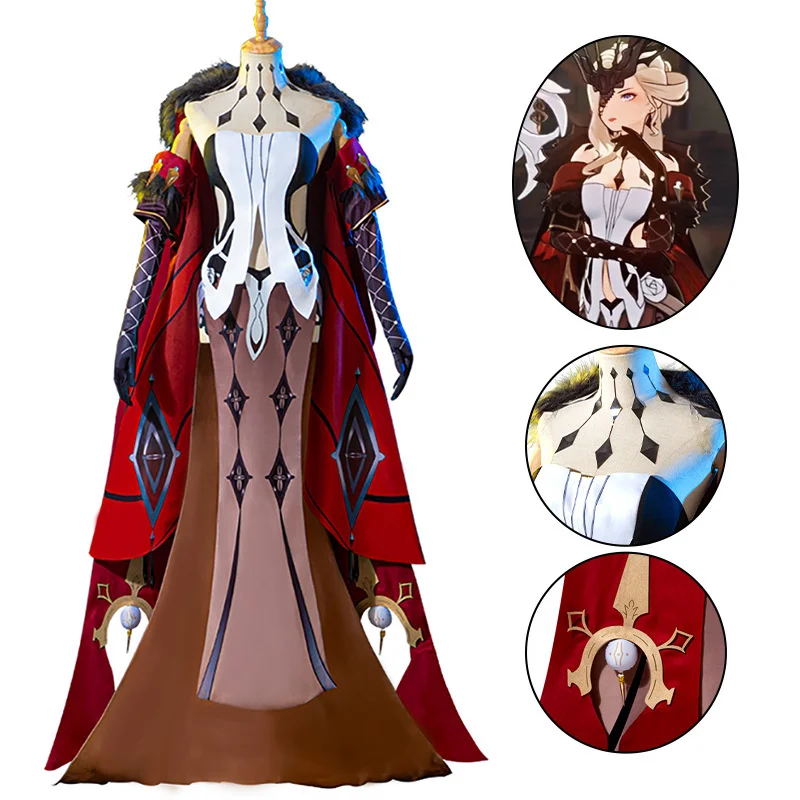

Game Genshin Impact Cosplay Costume Fatui Executive Officer Cosplay Royal Sister Long Skirt Cape Anime Clothing Female