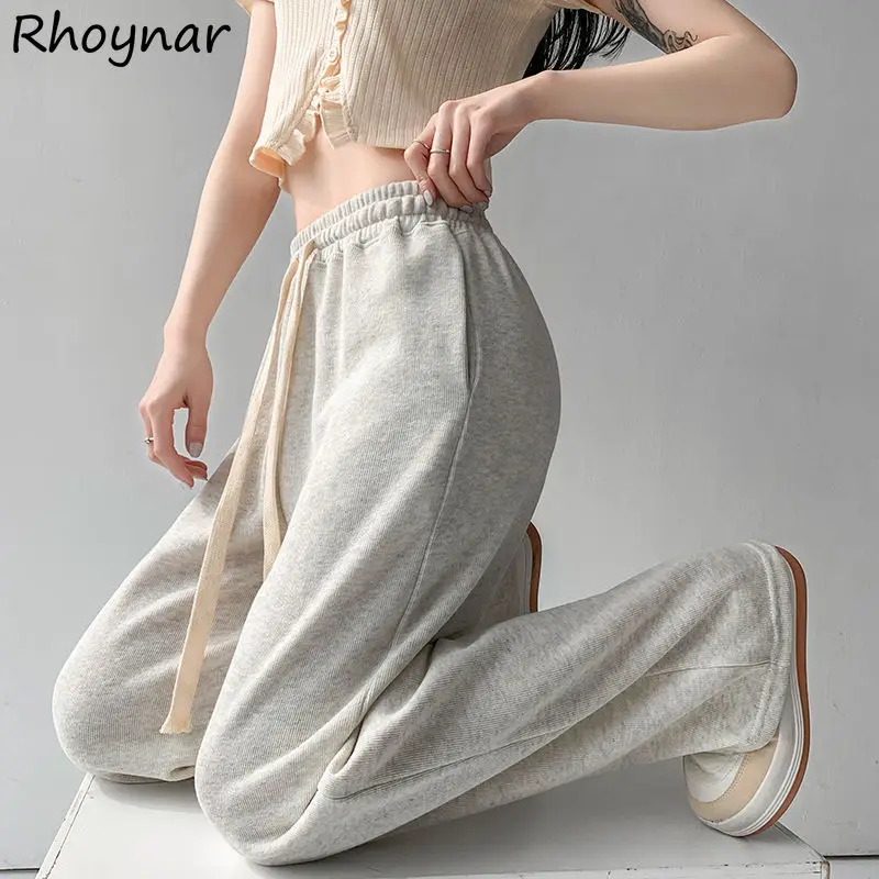 

Casual Pants Women Drawstring Baggy Wide Leg Sporty Jogger Pure Color High Waist Teens Temper School Soft Pantalones Vintage Ins