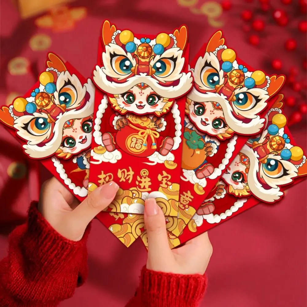 

4/6Pcs 2024 New Year Packet Red Envelope Best Wishes Dragon Pattern Blessing Bag Good Luck Luck Money Bag Money Pocket