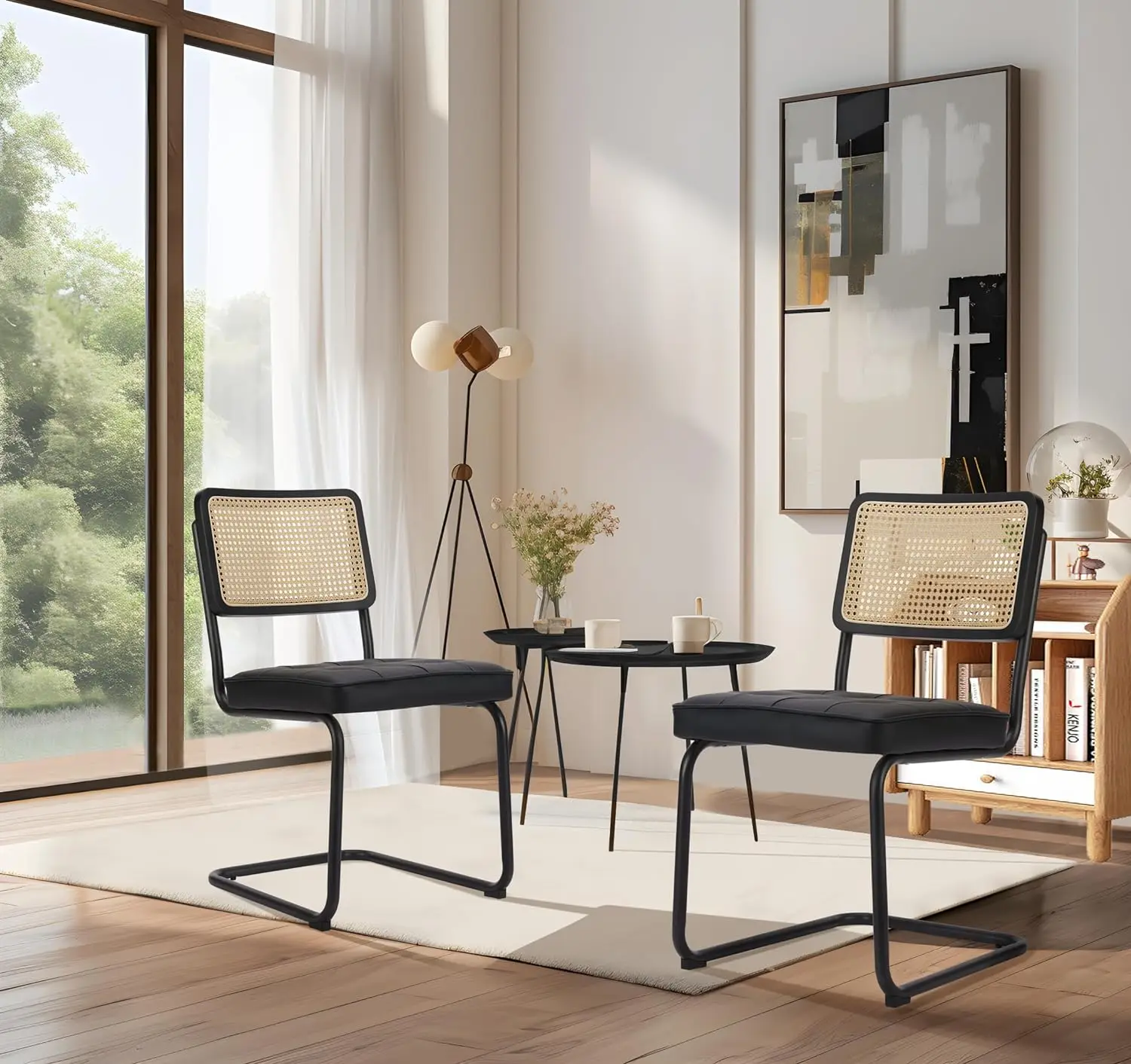 PU Leather Mid Century Modern Rattan Dining Chairs Set of 2,Kitchen Side Chairs with Metal Chrome Legs and Upholstered Seat
PU Leather Mid Century Modern Rattan Dining Chairs Set of 2,Kitchen Side Chairs with Metal Chrome Legs and Upholstered Seat