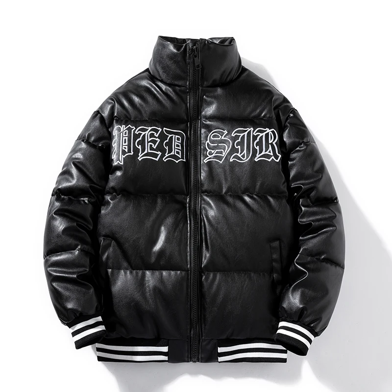 Casual Varsity Faux Leather Jacket Men Gothic embroidery Parka motorcycle jacket biker coat for Men & Women Windproof Outerwear
Casual Varsity Faux Leather Jacket Men Gothic embroidery Parka motorcycle jacket biker coat for Men & Women Windproof Outerwear