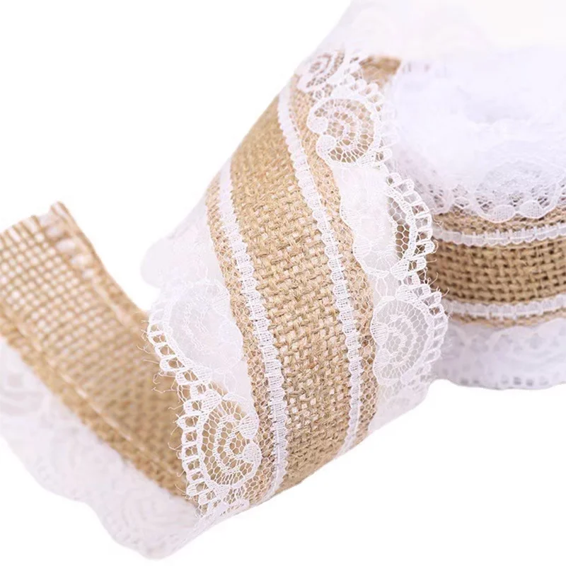 2/5Meter Burlap Ribbon with White Lace Trim Tape Natural jute Burlap Lace Rustic Vintage Hemp Ribbon For DIY Craft Wedding Decor 2/5Meter Burlap Ribbon with White Lace Trim Tape Natural jute Burlap Lace Rustic Vintage Hemp Ribbon For DIY Craft Wedding Decor