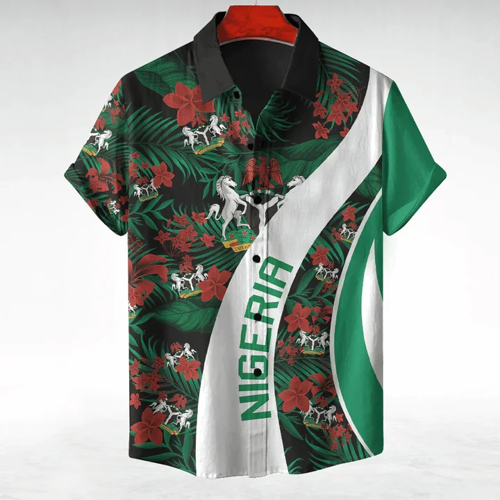 

Africa Nigeria Flag Map Short Sleeve Shirts For Men Clothes Hawaiian Kids Blouses National Emblem Horse Lapel Blouse Dashiki Top