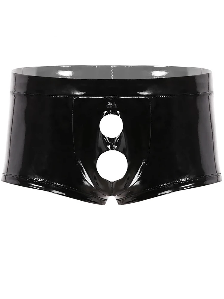 Женские блестящие брифы, мужское нижнее белье, трусы-боксеры из ПВХ с мокрым внешним видом, шорты с открытыми плавками, пикантные трусы