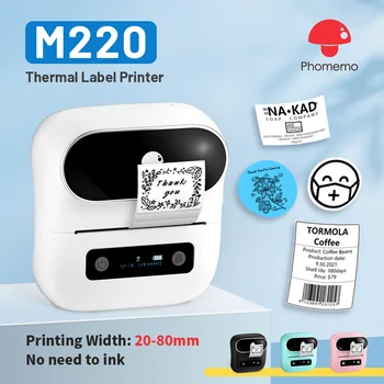 Phomemo M220 라벨 프린터 바코드 주소 라벨링용 75mm 열전사 라벨 메이커 전화 및 PC용 메일링 파일 폴더 라벨