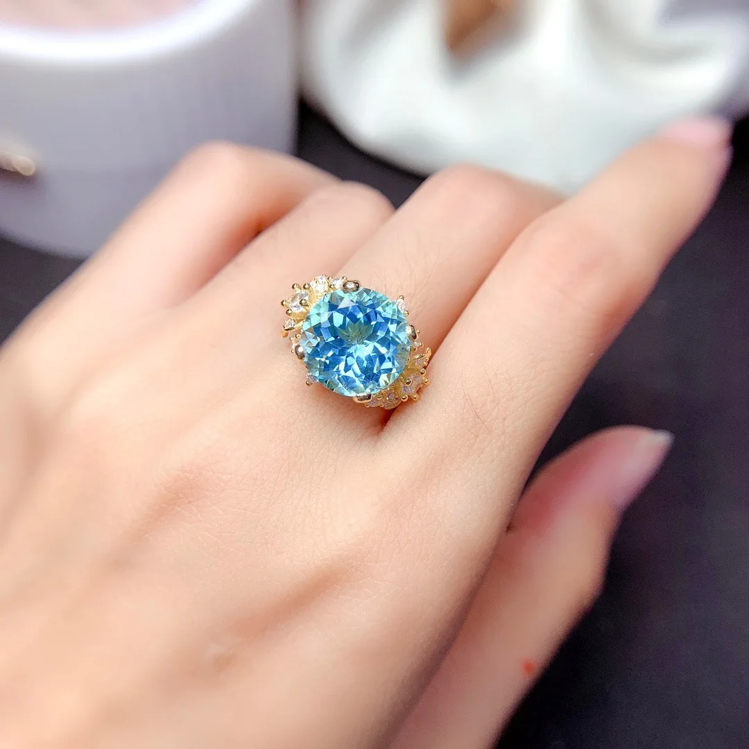 

Simulation BB Blue Topaz Ring Female Fashion Plated 18k Gold Inlaid Sky Sapphire Open Color Treasure Female Ring