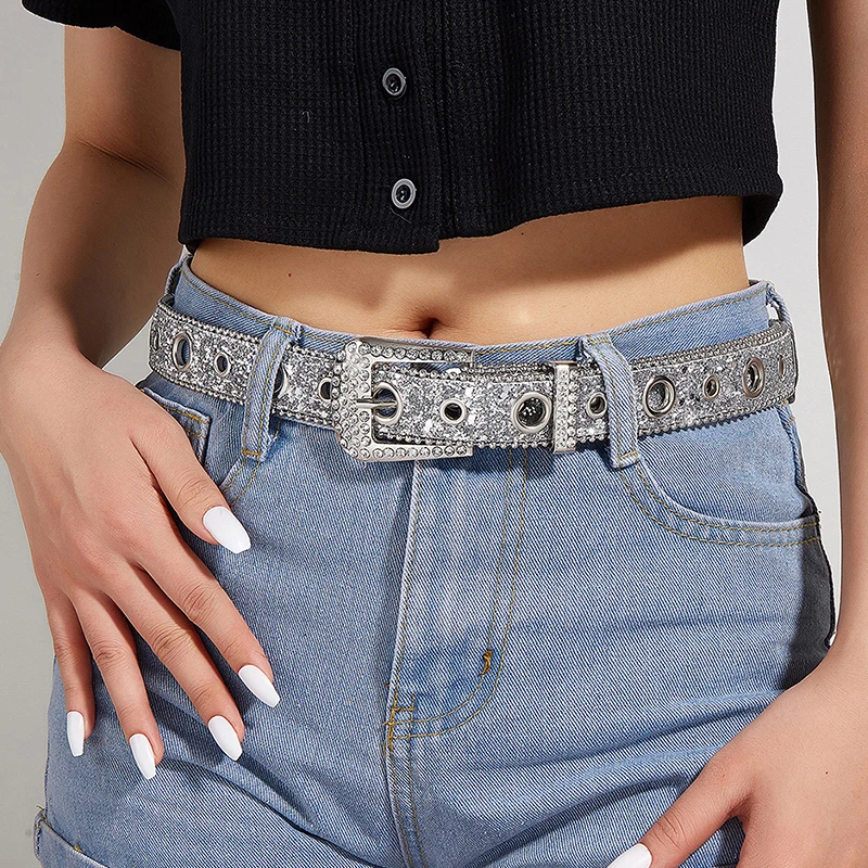 

Fashion Goth Shinning Rhinestone Belts Women PU Leather Strap Belts Western Cowboy Y2K Girls Fashion Belt For Jeans Men