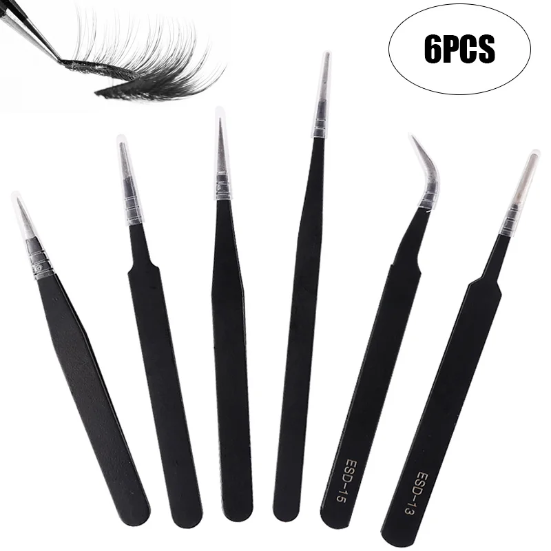 6pcs Stainless Steel Tweezer Black Straight Point Elbow Eyelash Extension Makeup Tweezer Nail Art Rhinestone Nipper Repair Tool
6pcs Stainless Steel Tweezer Black Straight Point Elbow Eyelash Extension Makeup Tweezer Nail Art Rhinestone Nipper Repair Tool