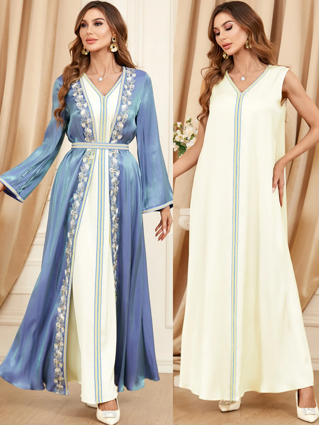 Middle East Dubai Evening Dresses Suit Muslim Women's Robe Long Sleeves Arabic Abaya Two Pieces Set Clothing Kaftans for woman
Middle East Dubai Evening Dresses Suit Muslim Women's Robe Long Sleeves Arabic Abaya Two Pieces Set Clothing Kaftans for woman