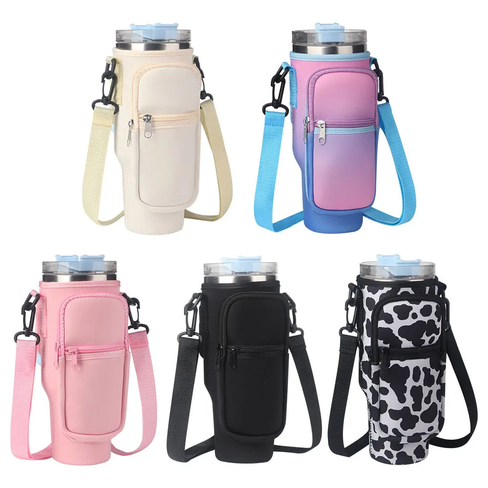 

Adjustable Strap Watter Bottle Carrier Bag Pouch with Pocket 40oz Tumbler Cup Holder with Zipper Phone Pocket for Stanley Cup