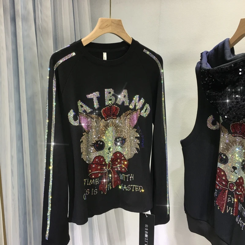 Cute Cat Hot Drilling Women Tshirts Age Reduction Autumn Winter Long Sleeve Basic Shirt Streetwear O-neck Cotton Pullover Tops
Cute Cat Hot Drilling Women Tshirts Age Reduction Autumn Winter Long Sleeve Basic Shirt Streetwear O-neck Cotton Pullover Tops