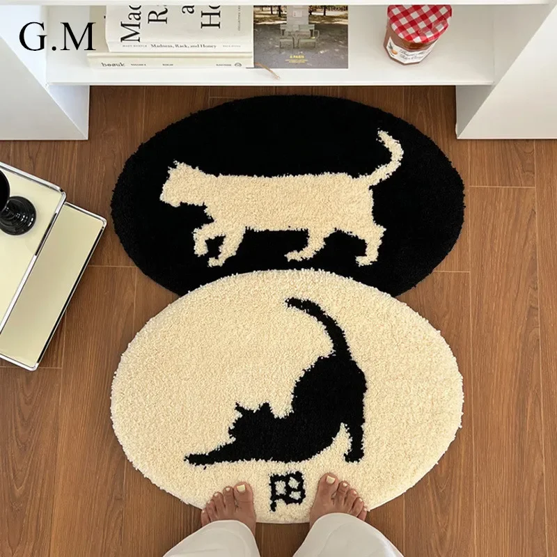 

Ins Cute Cat Flocking Floor Rug Soft Tufted Bedroom Bedside Carpet Modern Area Rugs Bathroom Mats Entrance Door Mat Room Decor