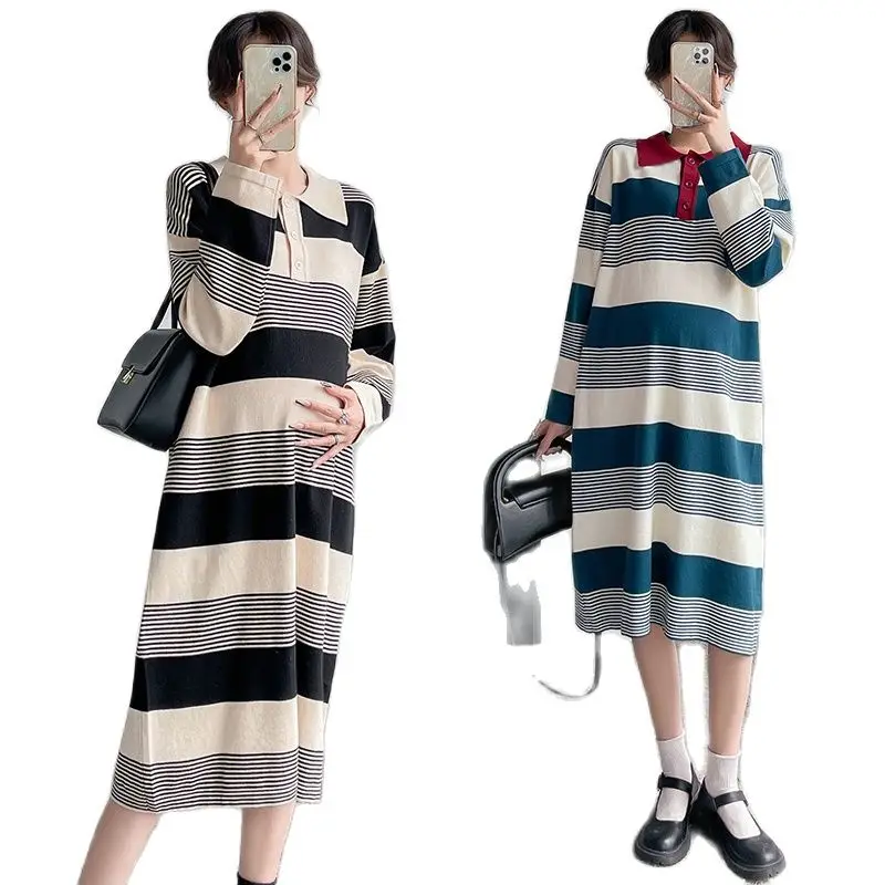 Pregnant Women's Striped Dress Loose Casual Long Sleeve Turn-dwon Collar Pregnant Woman Straight Dress Maternity Knitting Dress
Pregnant Women's Striped Dress Loose Casual Long Sleeve Turn-dwon Collar Pregnant Woman Straight Dress Maternity Knitting Dress