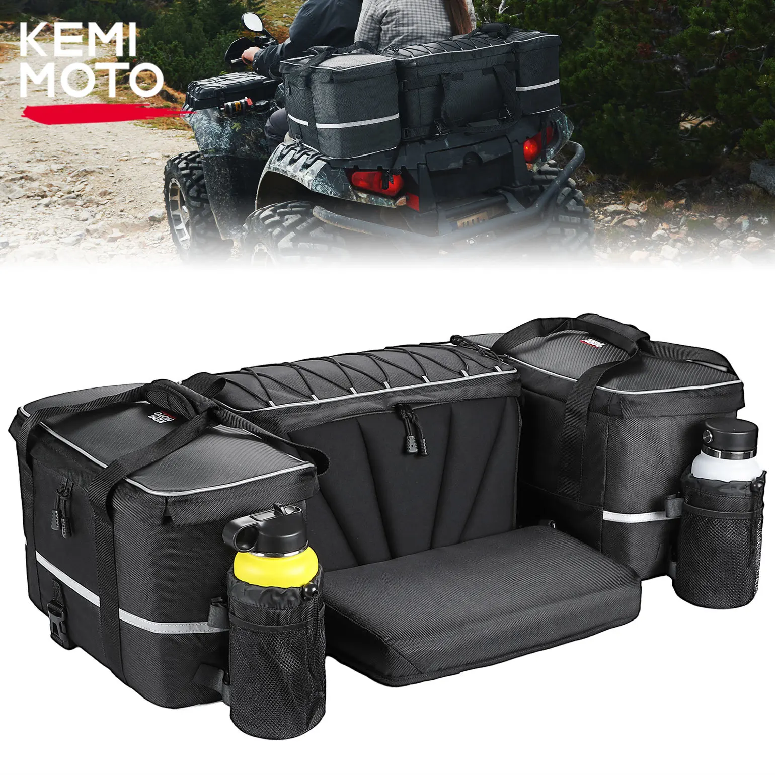 

KEMIMOTO ATV Rear Rack Seat Bag Compatible with Polaris Sportsman Trail boss for Cf moto for Can-am for Arctic Cat for Yamaha FZ