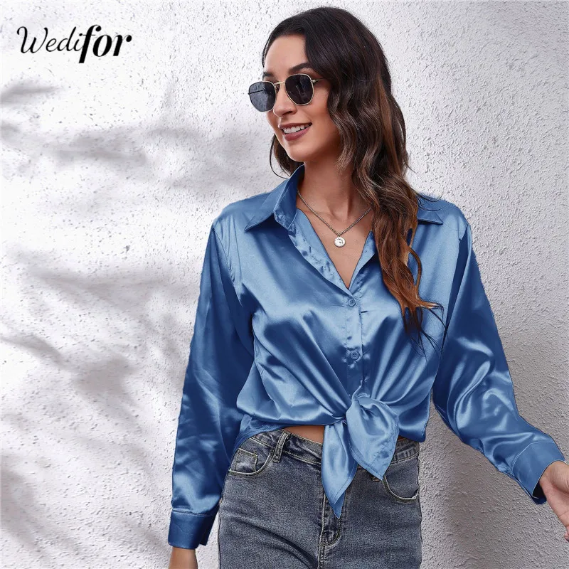 Wedifor New Women's Satin Blouse Shirt Turn-down Collar Long Sleeve Office Lady Elegant Tops Fashion Solid Casual Silk Shirts
Wedifor New Women's Satin Blouse Shirt Turn-down Collar Long Sleeve Office Lady Elegant Tops Fashion Solid Casual Silk Shirts