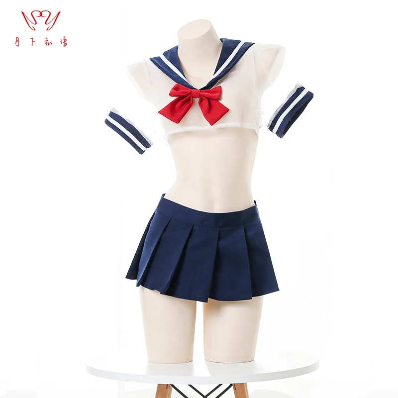 

Nets yarn Perspective Sexy Underwear Sets School Uniform Cosplay Costume Girls Women Uniform Sailor Suit Temptation JK Dress