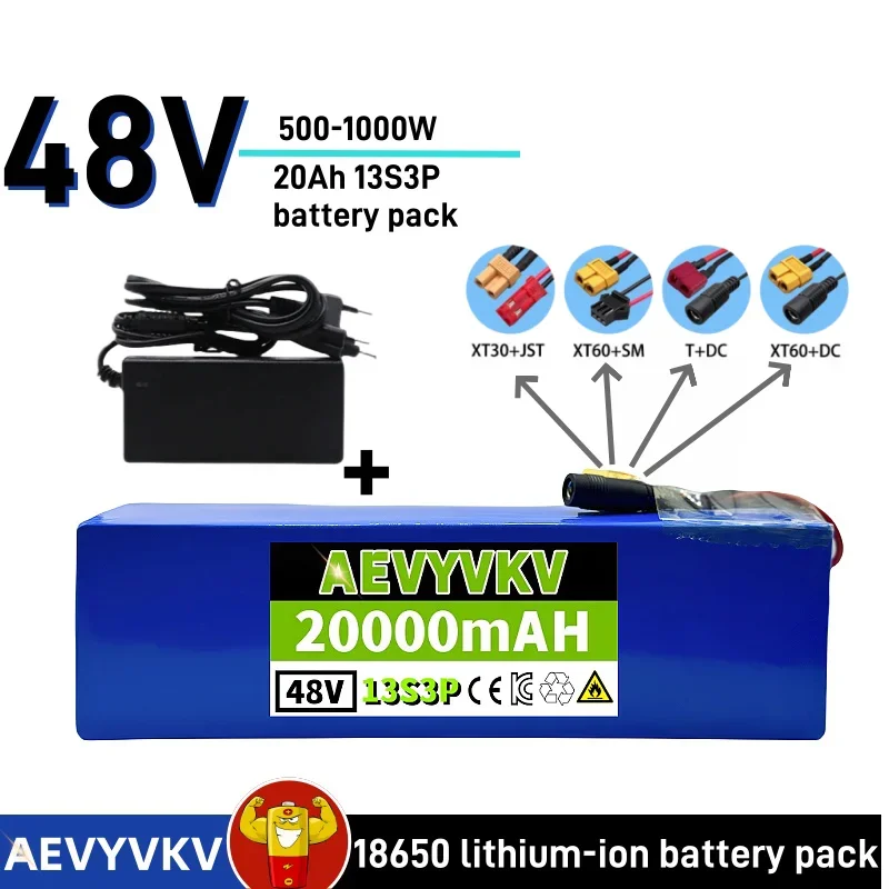 48V 20Ah 1000w 13S3P XT60 48V Lithium ion Battery Pack 20000mah For 54.6v E-bike Electric bicycle Scooter with BMS+charger
48V 20Ah 1000w 13S3P XT60 48V Lithium ion Battery Pack 20000mah For 54.6v E-bike Electric bicycle Scooter with BMS+charger