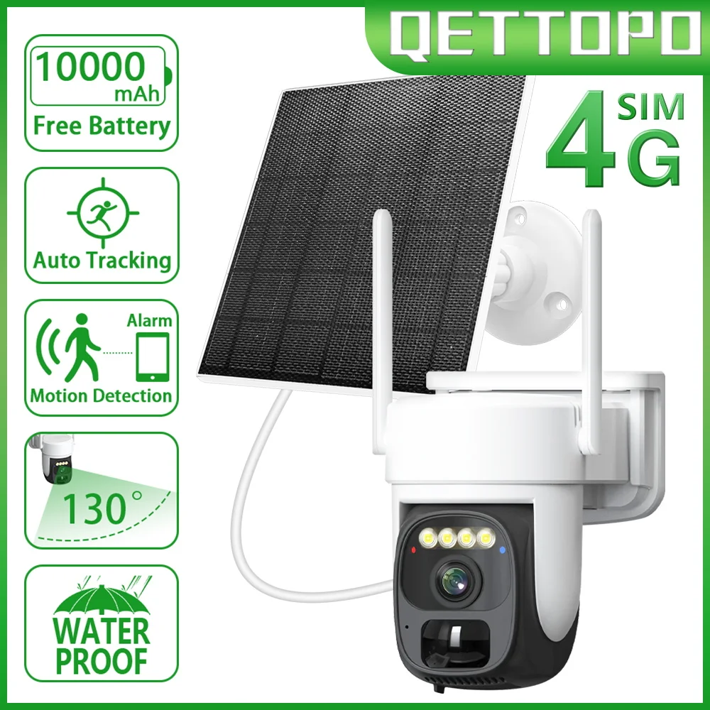 Qettopo 5MP 4G SIM Card Solar Camera Built-In Battery PIR Motion Detection Security Outdoor Surveillance PTZ WIFI Camera
Qettopo 5MP 4G SIM Card Solar Camera Built-In Battery PIR Motion Detection Security Outdoor Surveillance PTZ WIFI Camera