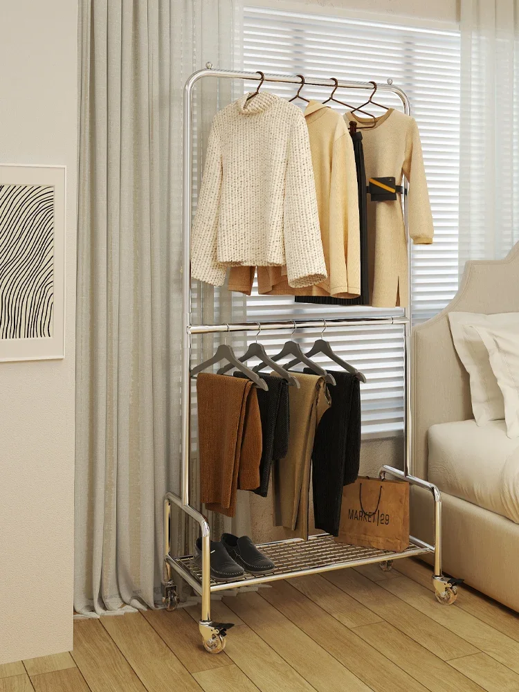 Double layer hanging clothes rack, floor to ceiling, bedroom mobile overnight clothes storage rack, hat rack 
Double layer hanging clothes rack, floor to ceiling, bedroom mobile overnight clothes storage rack, hat rack