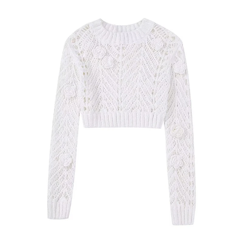 Summer New Slim White Hollow Short Knitted Sweater Round Neck Long Sleeves Thin Knitted Sweater Women's
Summer New Slim White Hollow Short Knitted Sweater Round Neck Long Sleeves Thin Knitted Sweater Women's
