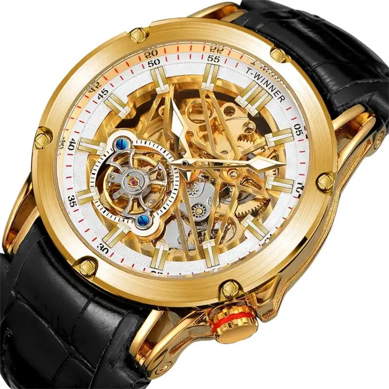 

Bracer Automatic Mechanical Watch for Men Business Man Tourbillon Sports Reloj Male Skeleton Gold Clock Hombre Relogio Masculino