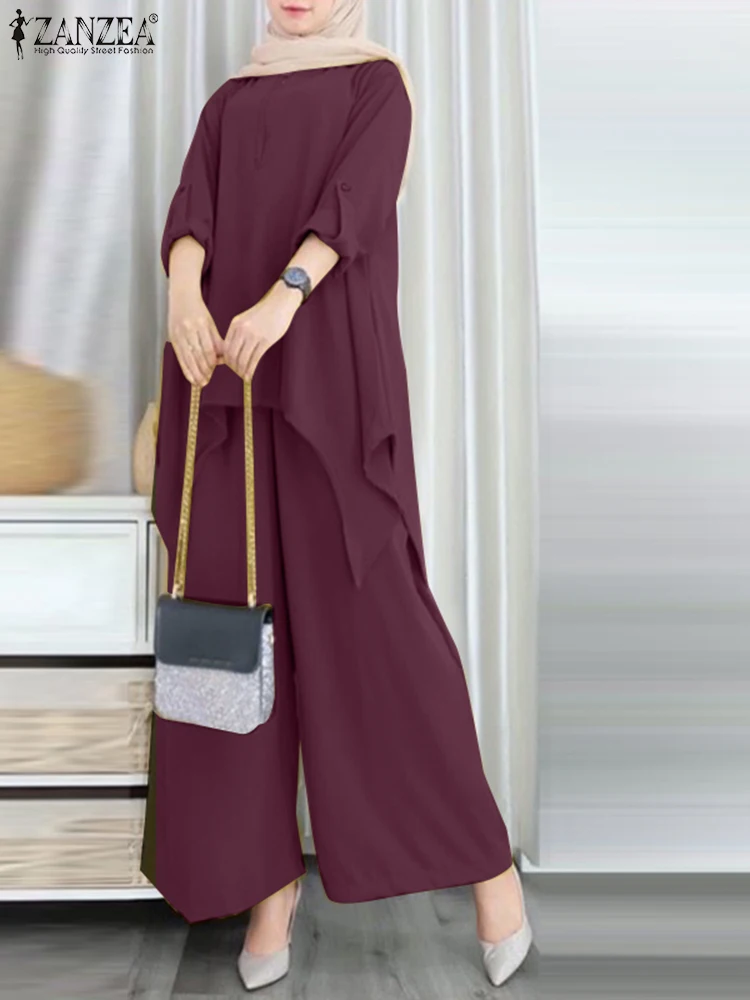 Элегантные женские спортивные костюмы ZANZEA, женские костюмы из 2 предметов, блузка с длинным рукавом и широкие брюки, модные однотонные свободные подходящие комплекты 2024 
Элегантные женские спортивные костюмы ZANZEA, женские костюмы из 2 предметов, блузка с длинным рукавом и широкие брюки, модные однотонные свободные подходящие комплекты 2024