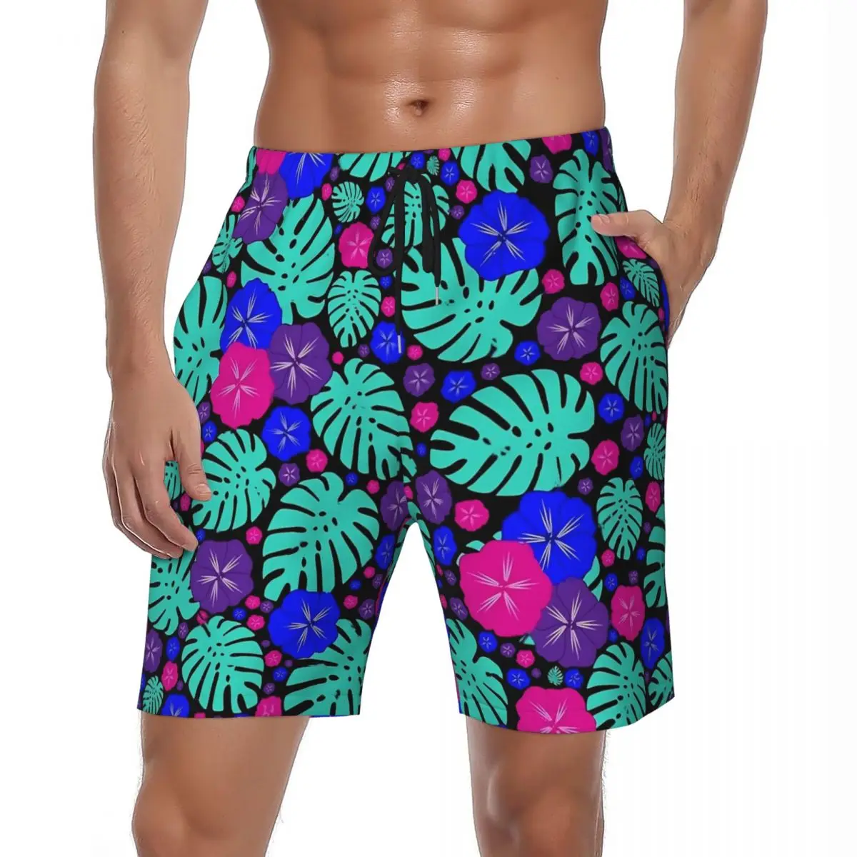 

Bathing Suit Tropical Floral Gym Shorts Summer Hibiscus Print Casual Board Short Pants Male Sports Surf Quick Dry Swim Trunks