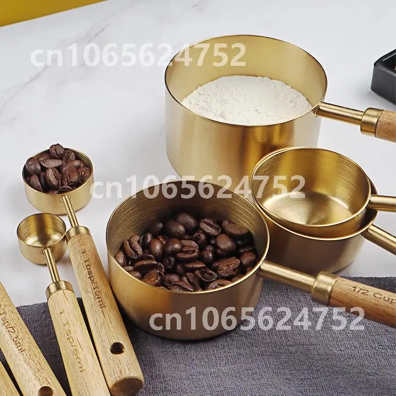 Wooden Gold Measuring Cups And Spoons Stainless Steel Food Coffee Flour Scoop Kitchen Scale Baking Cooking Gadget Sets 4/8pcs
Wooden Gold Measuring Cups And Spoons Stainless Steel Food Coffee Flour Scoop Kitchen Scale Baking Cooking Gadget Sets 4/8pcs
