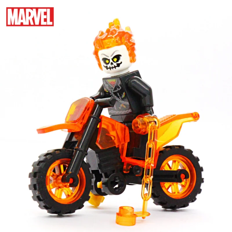 

Marvel Anime Peripheral Cartoon Ghost Rider Motorcycle Assembled Building Blocks Children's Toys Creative Decoration Gift
