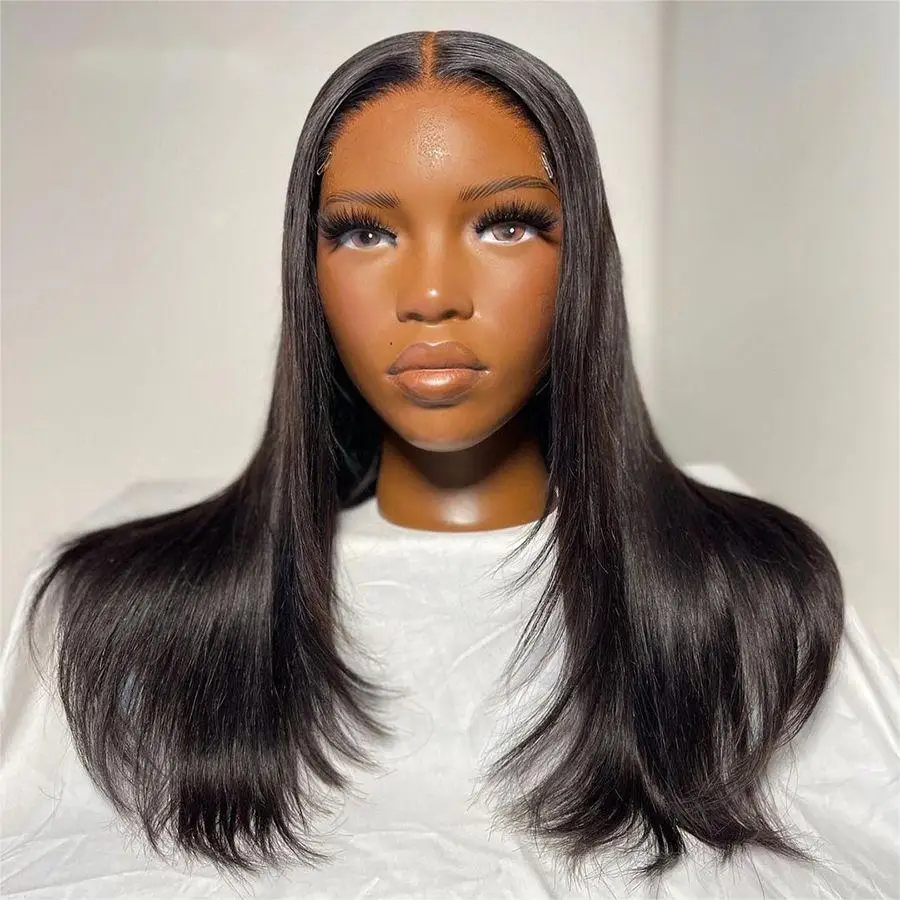 

Layered Cut Wig Black 13x4 Synthetic Lace Front Wig For Women Straight Glueless Pre Plucked Hairline Cosplay Party Fiber