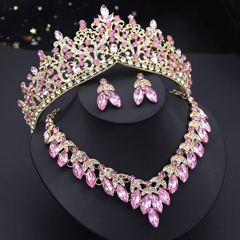 Gorgeous Pink Crown Sets for Women Bridal Wedding Dubai Jewelry Sets Tiaras and Dangle Earrings Princess Necklace Sets Accessory
Gorgeous Pink Crown Sets for Women Bridal Wedding Dubai Jewelry Sets Tiaras and Dangle Earrings Princess Necklace Sets Accessory