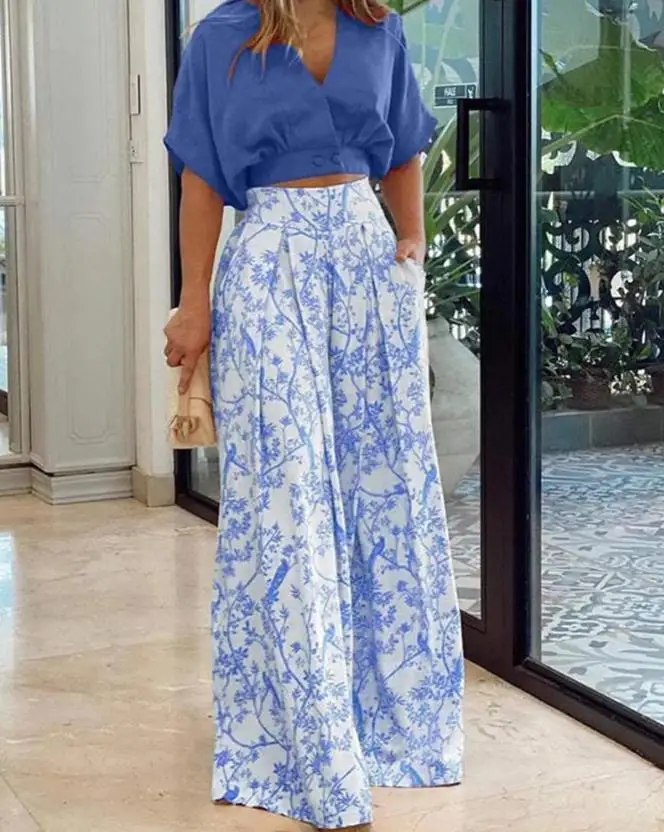 Two Piece Sets Womens Outifits 2023 Summer Fashion Batwing Sleeve V-Neck Top & Casual Plants Print Pocket Wide Leg Pants Set
Two Piece Sets Womens Outifits 2023 Summer Fashion Batwing Sleeve V-Neck Top & Casual Plants Print Pocket Wide Leg Pants Set
