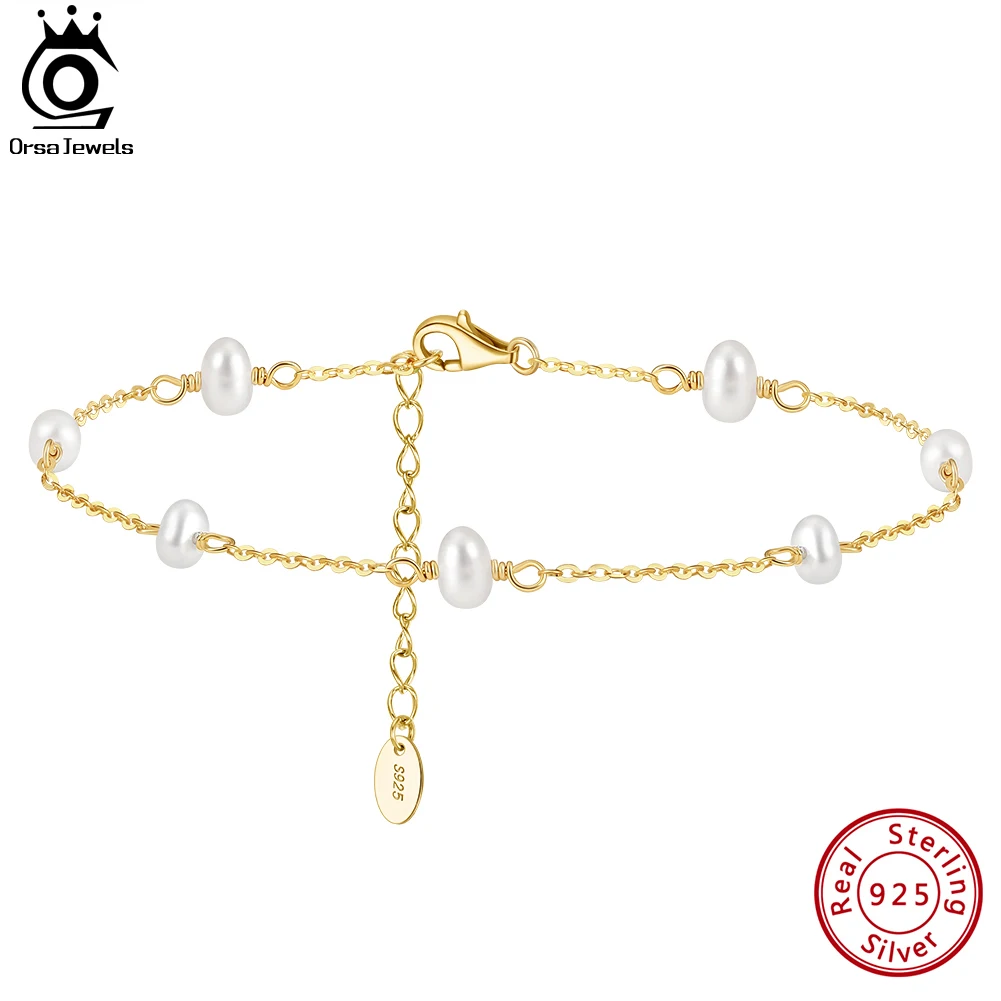 

ORSA JEWELS Natural Baroque Pearls Anklets for Women 14K Gold 925 Sterling Silver Fashion Foot Ankle Chain Straps Jewelry SA37