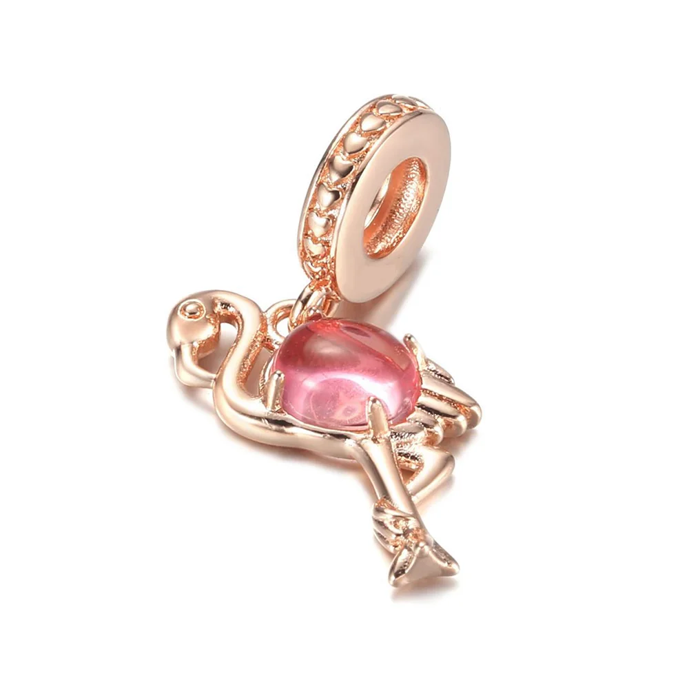 

Authentic 925 Sterling Silver Bead Pink Murano Glass Flamingo Dangle Charm Fit Pandora Women Bracelet Bangle Gift DIY Jewelry