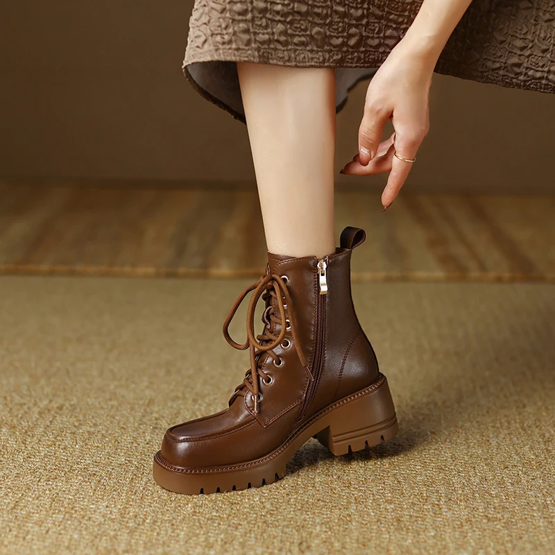 Women ankle boots natural leather 22-24.5CM cowhide upper modern boots Vintage lace-up square toe platform boots Personalised
Women ankle boots natural leather 22-24.5CM cowhide upper modern boots Vintage lace-up square toe platform boots Personalised