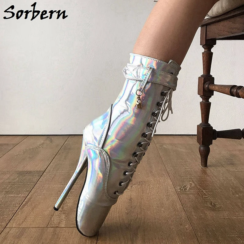 Sorbern Ballet Pointe Boots Sliver Holographic Rainbow Ankle Boots For Womens Dancer Boots Plus Size High Heels 
Sorbern Ballet Pointe Boots Sliver Holographic Rainbow Ankle Boots For Womens Dancer Boots Plus Size High Heels