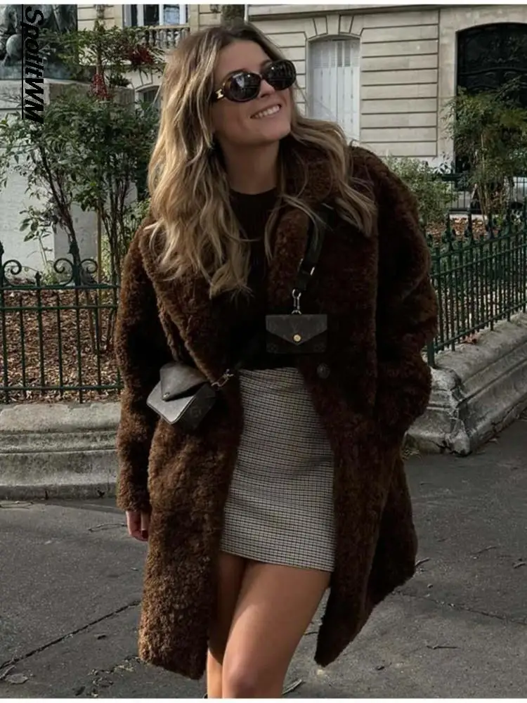 Winter Loose Long Faux Wool Coat for Women Thick Lapel Blends Fuzzy Warm Jacket Elegant Long Sleeve Office Lady Street Overcoat
Winter Loose Long Faux Wool Coat for Women Thick Lapel Blends Fuzzy Warm Jacket Elegant Long Sleeve Office Lady Street Overcoat