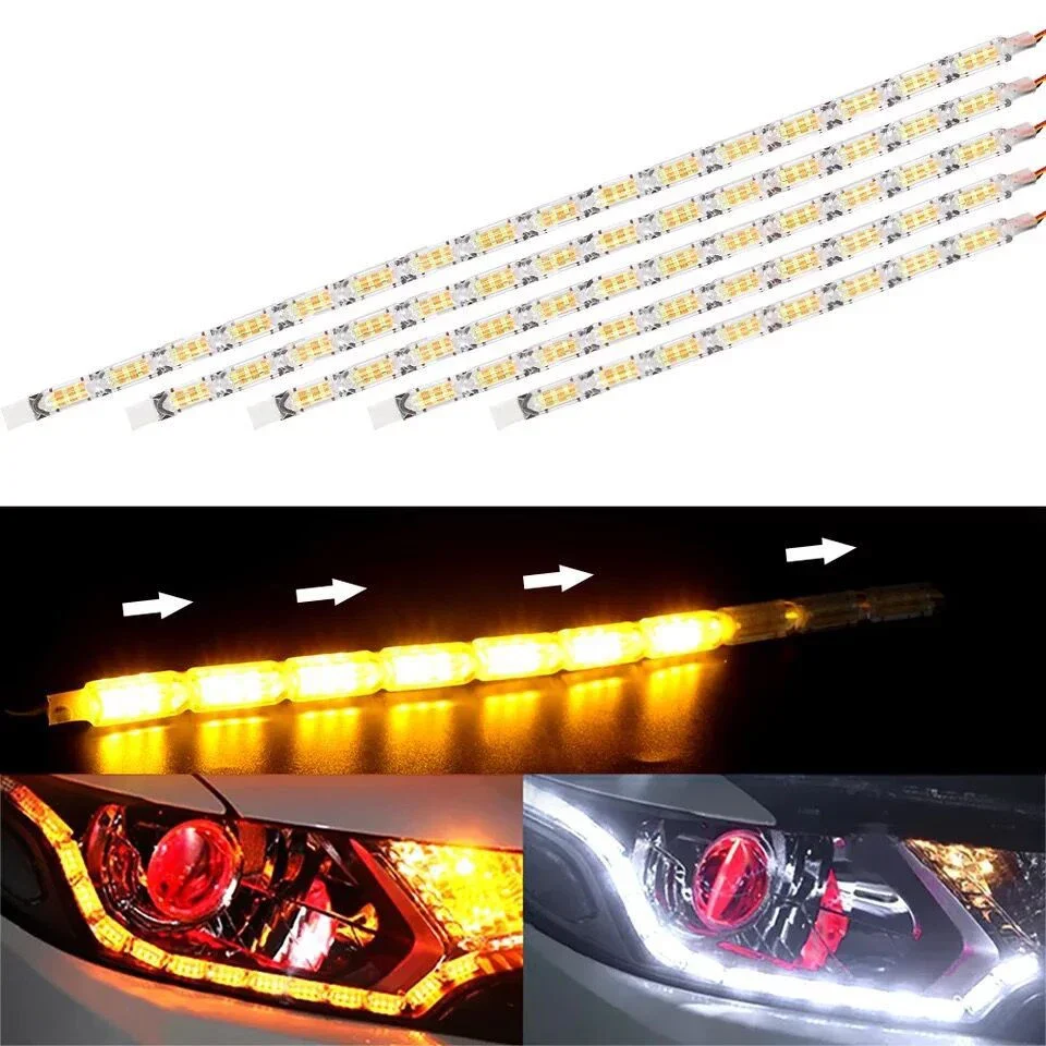 

12V Super Bright LED Daytime Running Light Strip Waterproof Flexbile Car DRL Streamer Turn Signal Lamp Auto Amber Headlight Part