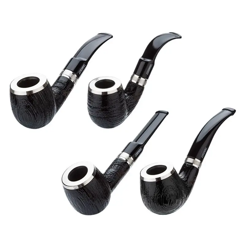 Black Ebony Wood 9mm Flue Tobacco Pipe Men Bent Type Handmade Double Silver Ring Sandblasting Smoking Pipe Gift Pipe Accessory
Black Ebony Wood 9mm Flue Tobacco Pipe Men Bent Type Handmade Double Silver Ring Sandblasting Smoking Pipe Gift Pipe Accessory