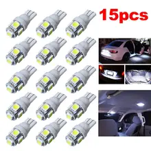 

15pcs Car T10 White LED 5050 5smd Wedge Light Bulb W5W 194 168 2825 158 192 12VCar Interior Reading Lights Car Sun Visor Lights