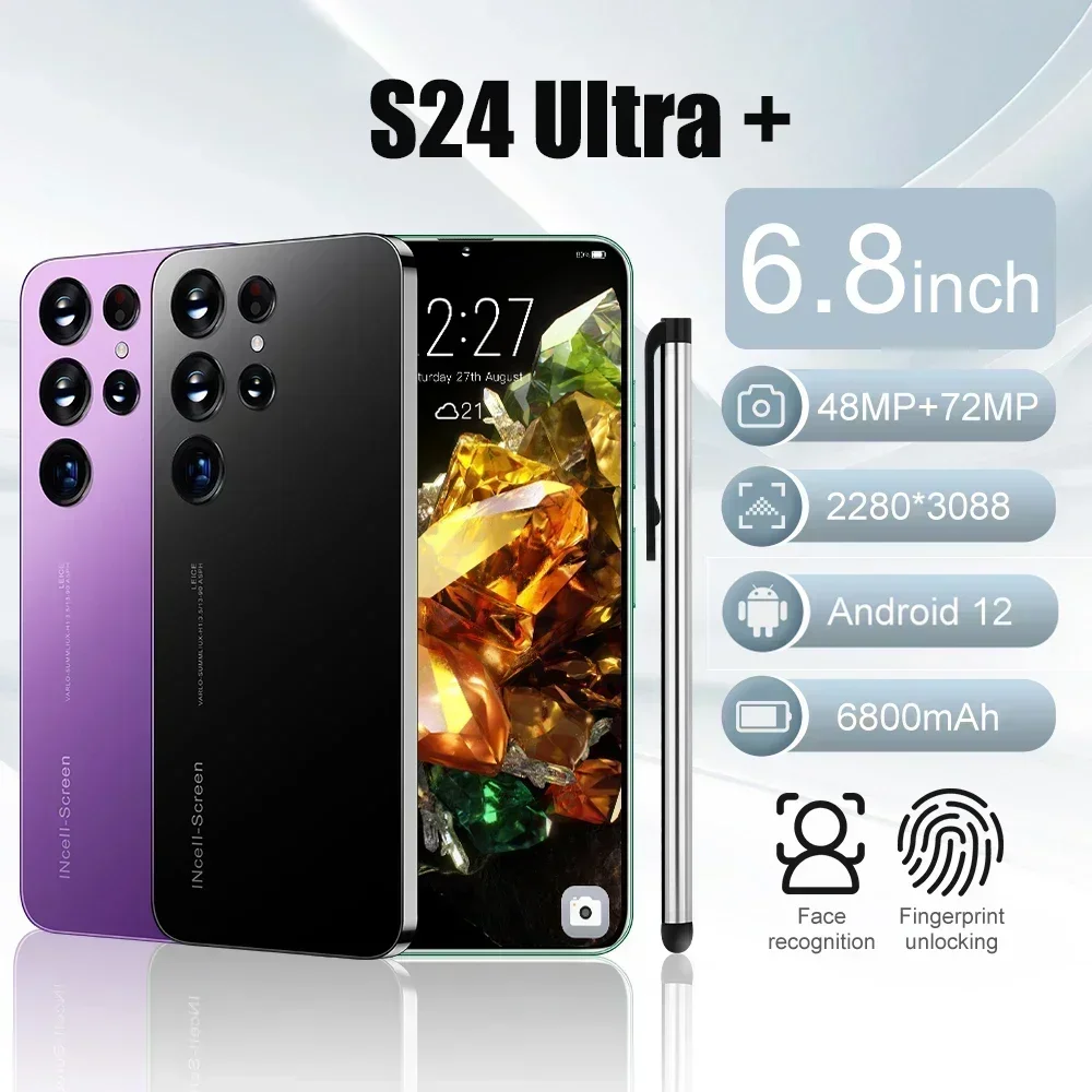 

S24 Ultra + Original Smartphone 6.8 inch Face Recognition Cellphones 16GB+1TB Dual SIM Android Mobile Phones 6800mAh Cell Phone
