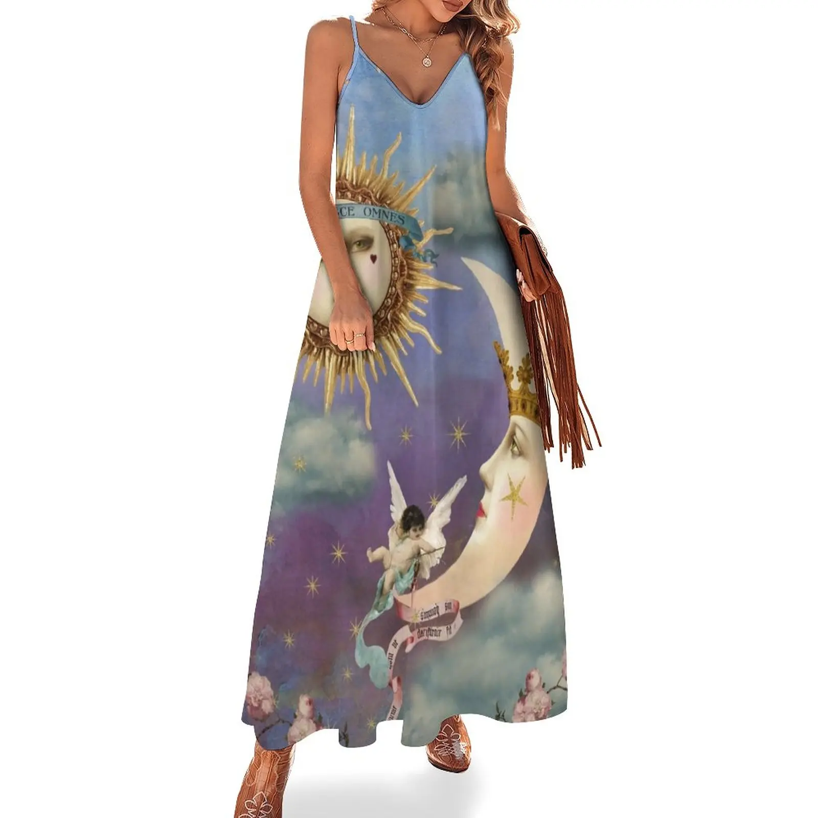 

Платье без рукавов с изображением Солнца и Луны-небесного ангела-Таро Солнца-Таро Луны женские платья одежда женские летние платья 2023 платья для торжества