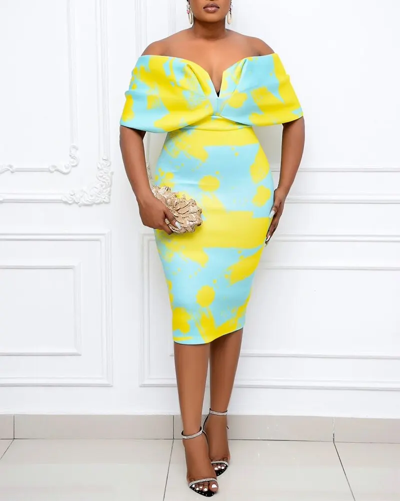 Sexy Printed Bateau Party Dress For Women Off-Shoulder Backless Sleeveless Female Clothes Yellow Black Bodycon Midi Prom Dresses
Sexy Printed Bateau Party Dress For Women Off-Shoulder Backless Sleeveless Female Clothes Yellow Black Bodycon Midi Prom Dresses