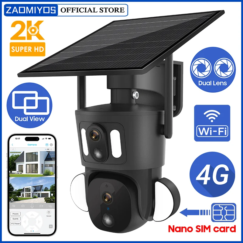 ZAOMIYOS Dual Screen 4G Solar Security Linkage Camera Outdoor 2K HD WiFi PTZ Dual PIR Detection Human Auto Tracking CCTV Camera
ZAOMIYOS Dual Screen 4G Solar Security Linkage Camera Outdoor 2K HD WiFi PTZ Dual PIR Detection Human Auto Tracking CCTV Camera