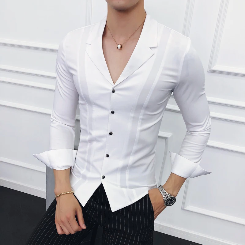 

Мужская одежда, высококачественные весенние Рубашки с длинным рукавом/Мужские приталенные повседневные деловые строгие рубашки с V-образным вырезом